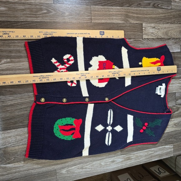 Vintage 90s Leslie Fay Christmas‎ Sampler Sweater Vest Holiday Novelty Knit Med - Picture 7 of 12